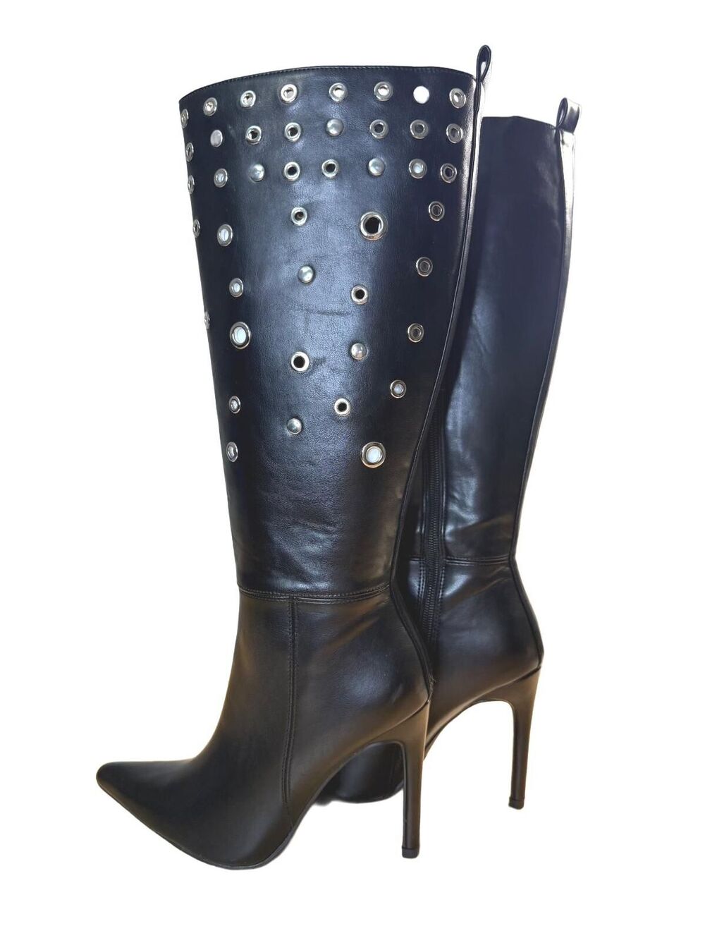 Soda Black Grommet Stiletto Boots Knee High Women's Size 7